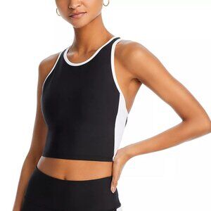 58$ AQUA Athletic Color Block Longline Sports Bra Racerback Women's Size S Black
